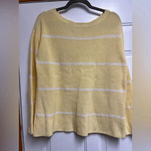 Butter yellow  and white stripe Talbots Pima cotton sweater M